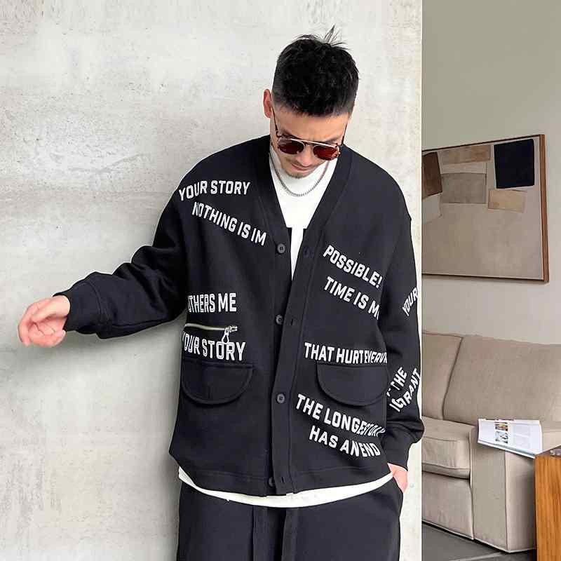 メンズ 服 分かりやすい 流行り物 オシャレ 成年者 かっこいい 気が大きい大きさ 表どおり 成人男性服 春 秋 Vのど首 ジレー 上衣 置き手紙 刷り上げる ゆったり 長袖 アメカジ