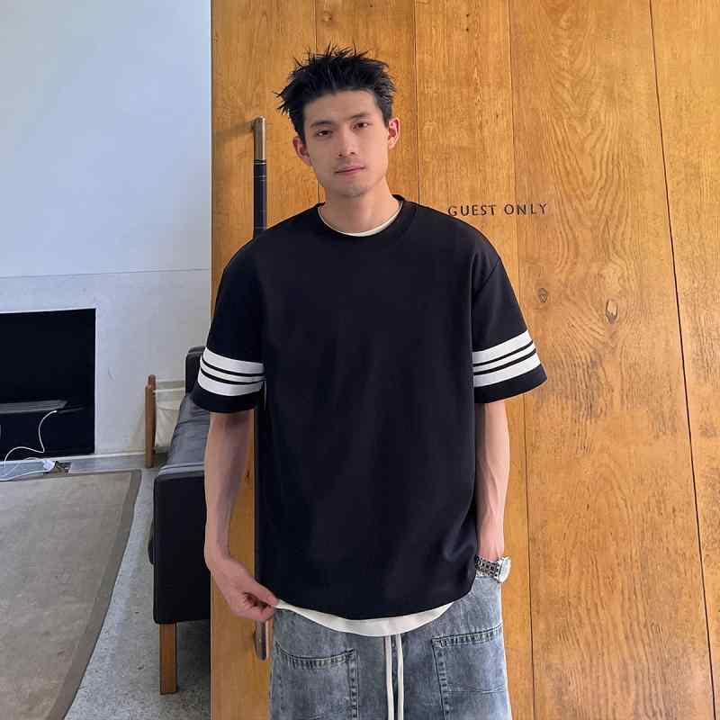 メンズ 服 シンプル ファッション オシャレ 大人 かっこいい 大きいサイズ ストリート 紳士服 ヘビー 半袖 T シャツ 夏 ストライプ カジュアル 快適 ゆったり 五分袖