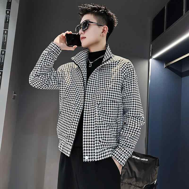 メンズ 服 シンプル ファッション オシャレ 大人 かっこいい 大きいサイズ ストリート 紳士服 千鳥格子 スタンドカラー ジャケット 春秋 ハイエンド｜リコット