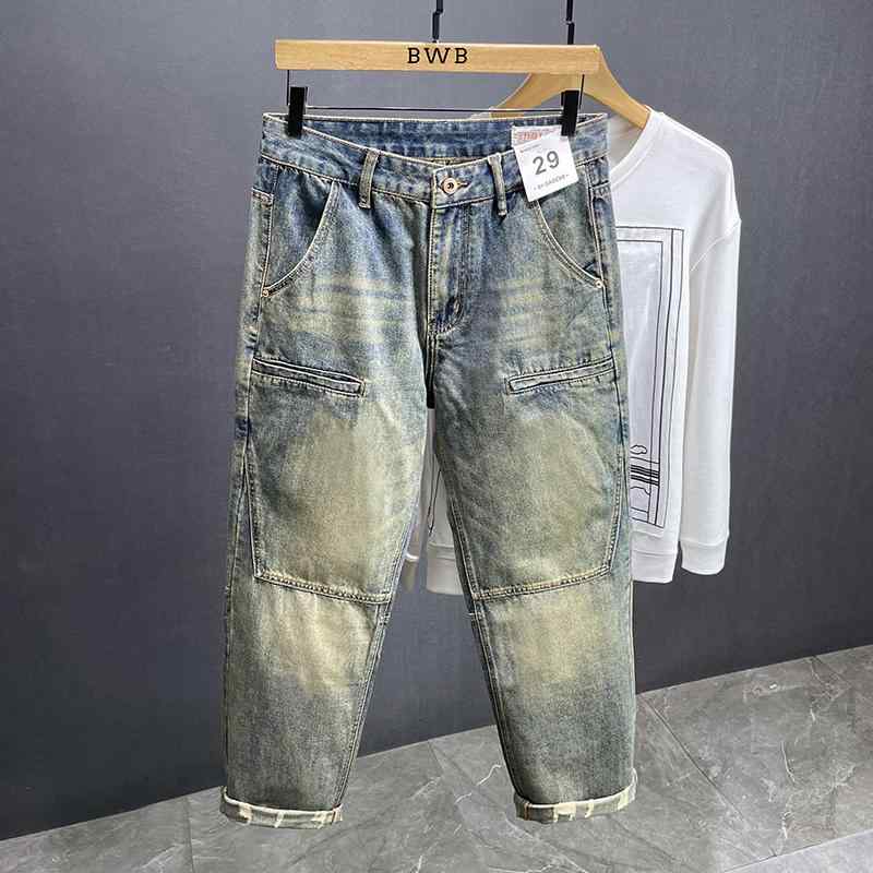メンズ  服  分かりやすい 流行り物 オシャレ 成年者 かっこいい 馬鹿でかい大きさ 表どおり 成人男性服 アメリカン デニム 秋 黄  引っ切り無い 広々とした レッグ 心地好い ロング ズボン下