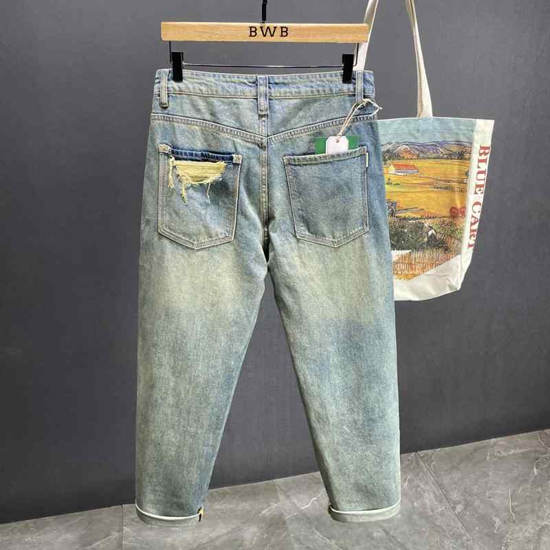 メンズ  服  分かりやすい 流行り物 オシャレ 成年者 かっこいい 馬鹿でかい大きさ 表どおり 成人男性服 リップド デニム 秋 青み 引っ切り無い ズボン下 心地好い アメリカン 表どおり ズボン下