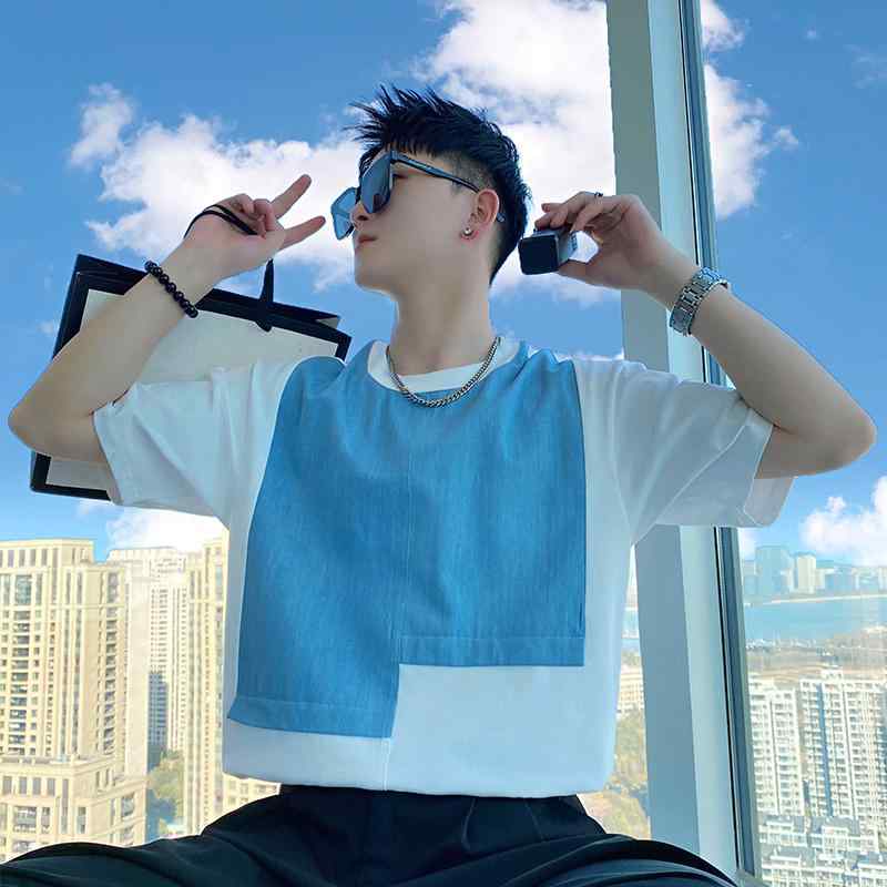 メンズ  服  分かりやすい 流行り物 オシャレ 成年者 かっこいい 気が大きい大きさ 表どおり 成人男性服 夏 ジーンズ T プルオーバー 半袖 トップス