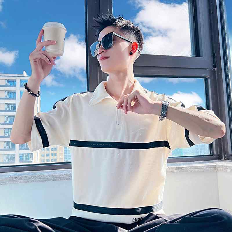 メンズ 服 シンプル ファッション オシャレ 大人 かっこいい 大きいサイズ ストリート 紳士服 ハーフ ジッパー テープ 半袖 ポロシャツ ヘビー T シャツ 夏 トップス