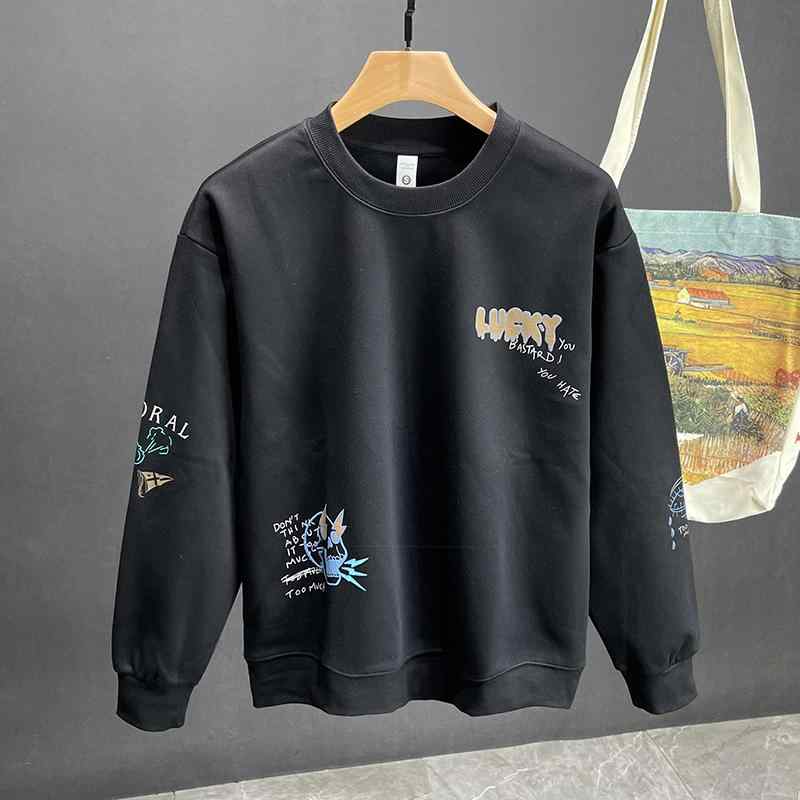 メンズ  服  分かりやすい 流行り物 オシャレ 成年者 かっこいい 気が大きい大きさ 表どおり 成人男性服 甚だしい ラウンドのど首 トレーナー 秋 刷り上げる ボンネット 好一対 黒いこと 心地よい トップス