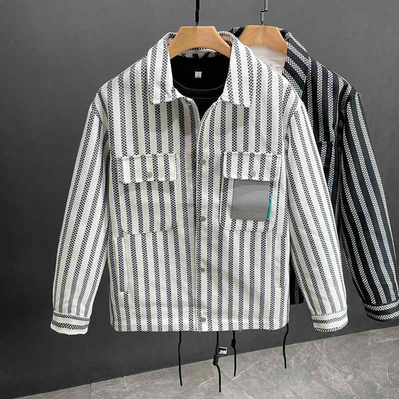 メンズ  服  分かりやすい 流行り物 オシャレ 成年者 かっこいい 馬鹿でかい大きさ 表どおり 成人男性服 縞模様 上衣 秋 長袖 心地好い 上衣