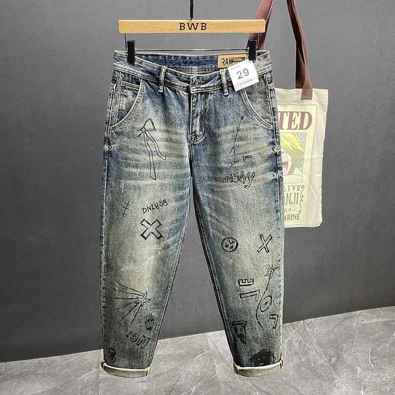 メンズ  服  分かりやすい 流行り物 オシャレ 成年者 かっこいい 馬鹿でかい大きさ 表どおり 成人男性服 ハイエンドデニム 引っ切り無い 秋 ズボン下 グラフィティ 刷り上げる 表どおり