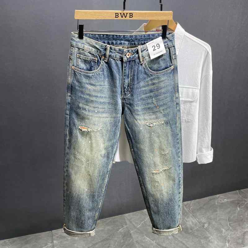 メンズ  服  分かりやすい 流行り物 オシャレ 成年者 かっこいい 馬鹿でかい大きさ 表どおり 成人男性服 レトロ 青み デニム 秋 引っ切り無い ズボン下 リッピング 心地好い アメリカン 表どおり