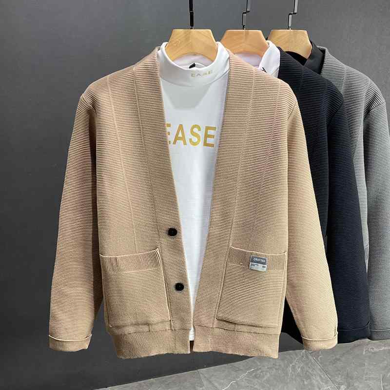 メンズ 服 シンプル ファッション オシャレ 大人 かっこいい 大きいサイズ ストリート 紳士服 ストライプセーター ジャケット カーディガン セーター カジュアル トップス