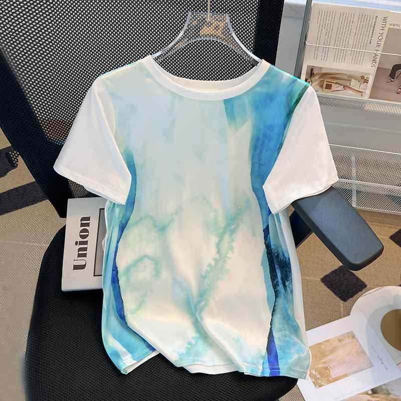 レディース ファッション 服 オシャレ カワイイ シンプル 大人カワイイ 大きいサイズ タイダイ柄 半袖 T シャツ ラウンドネック プリント トップス