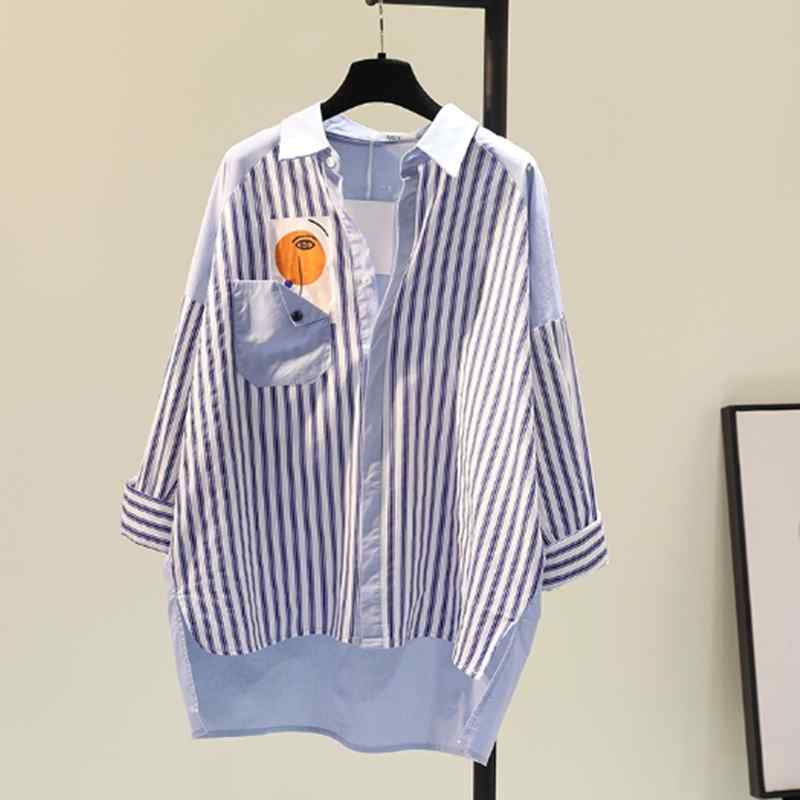 レディース ファッション 服 オシャレ カワイイ シンプル 大人カワイイ 大きいサイズ ブルー 縦縞 カラーマッチング コットン リネン ミドル丈 シャツ