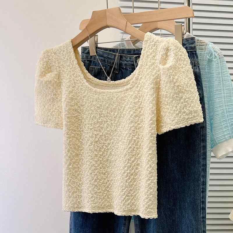 レディース ファッション 服 オシャレ カワイイ シンプル 大人カワイイ 大きいサイズ 秋 フレンチシック バブル 半袖 T シャツ スクエアネック トップス