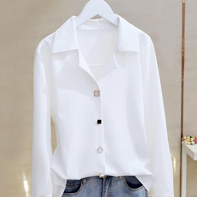 レディース ファッション 服 オシャレ カワイイ シンプル 大人カワイイ 大きいサイズ 春秋 白 Vネック シャツ 長袖 トップス