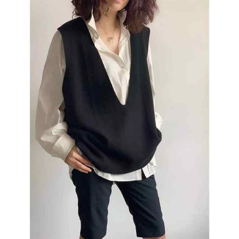 レディース ファッション 服 オシャレ カワイイ シンプル 大人カワイイ 大きいサイズ 大きい Vネック ニット ベスト 韓国 スタイル ウール チョッキ ノースリーブ セーター