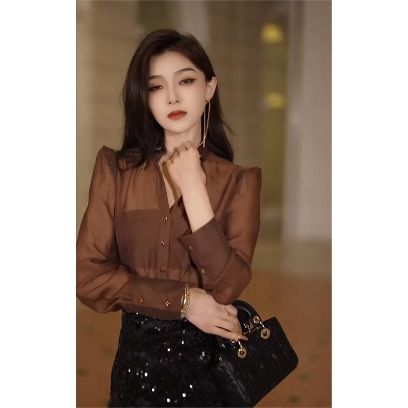 春 コーデ レディース ファッション オシャレ カワイイ シンプル きれいめ ナチュラル 上品カジュアル 婦人服 夏 ハイエンド シフォンシャツ フレンチ風 スタイル スリム 日焼け防止 服