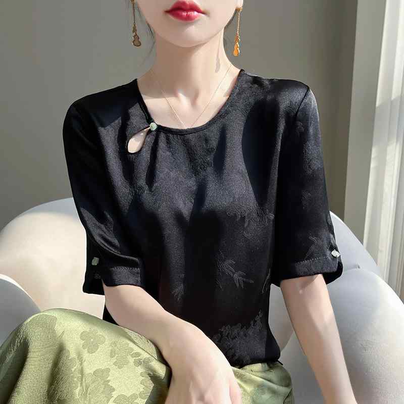 レディース ファッション 服 オシャレ カワイイ シンプル 大人カワイイ 大きいサイズ チャイナ ボタン ダウン 半袖 シャツ インナー シャツ シフォン シャツ トップス