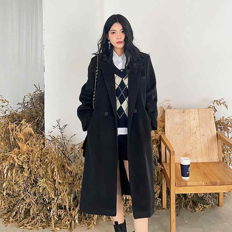 春 コーデ レディース 流行り物 オシャレ カワイイ   分かりやすい 好いたらしいめ 自然的 雅びやか心地よい お上さん服 ロング 背広 厚地の外套 黒 羊毛 ハイエンド