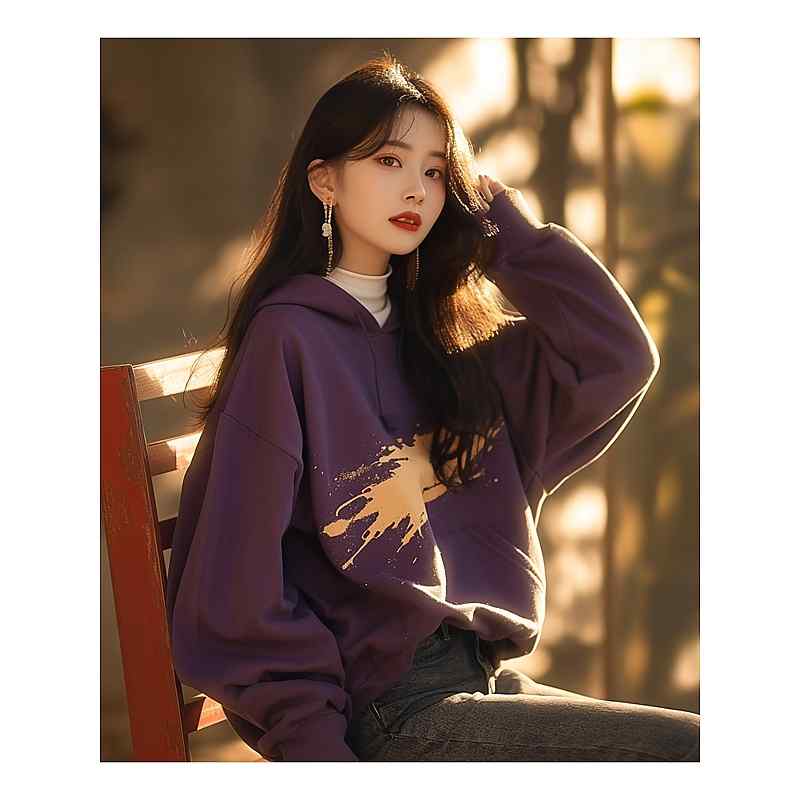 レディース ファッション 服 オシャレ カワイイ シンプル 大人カワイイ 大きいサイズ 秋 トップス 韓国 スタイル スリム 紫色 プリント フード付き スウェット シャツ