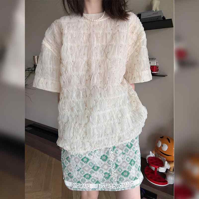 レディース 流行り物 服 オシャレ カワイイ  分かりやすい 成年者カワイイ 気が大きい大きさ   年月 プルオーバー 白 ラウンドのど首 刷り上げる 半袖 T トップス