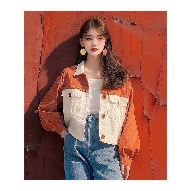 レディース ファッション 服 オシャレ カワイイ シンプル 大人カワイイ 大きいサイズ 秋 トップス 韓国 スタイル オレンジ 長袖 ジャケット|リコット