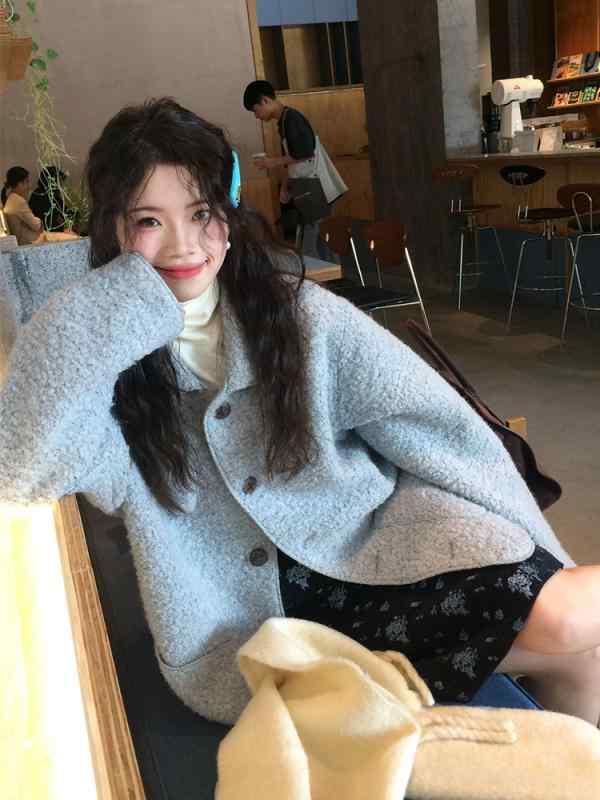 レディース 流行り物 服 オシャレ カワイイ  分かりやすい 成年者カワイイ 気が大きい大きさ  青色 ラムウール 厚地の外套 ハイエンド トップス