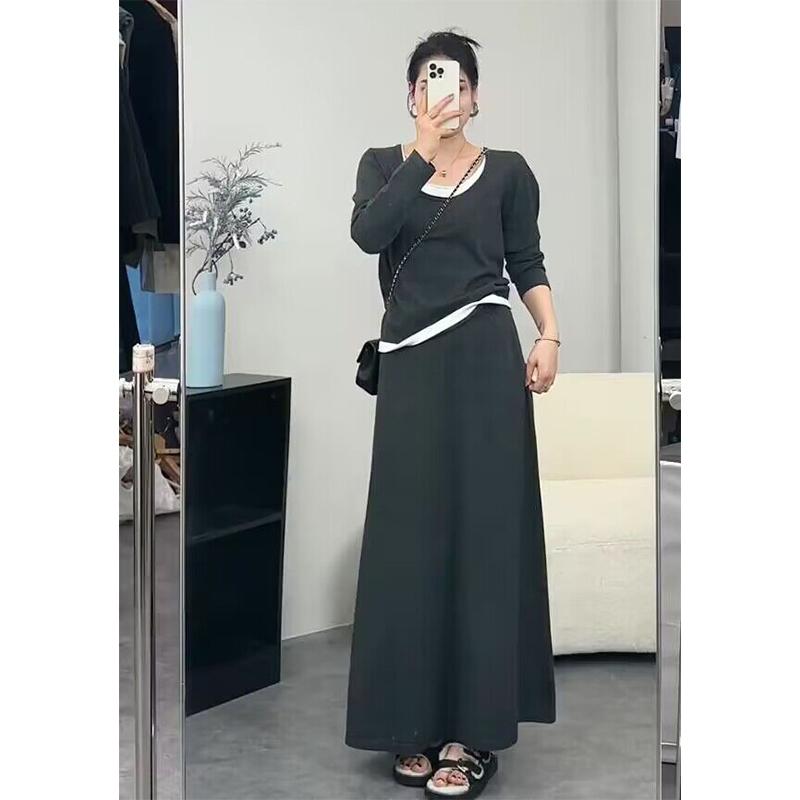 レディース ファッション 服 オシャレ カワイイ シンプル 大人カワイイ 大きいサイズ 秋 カジュアル ロイヤル お姫様 長袖 グレー トップス スカート スーツ｜リコット