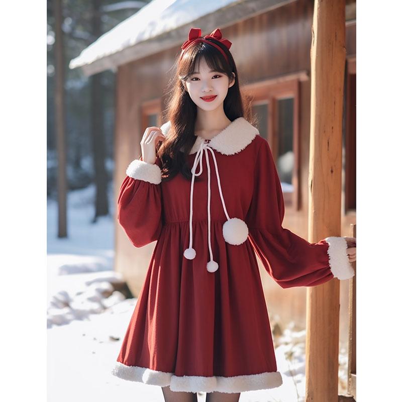 レディース 流行り物 服 オシャレ カワイイ  分かりやすい 成年者カワイイ 気が大きい大きさ  秋 ラムウール 赤いこと 長袖 お召しもの