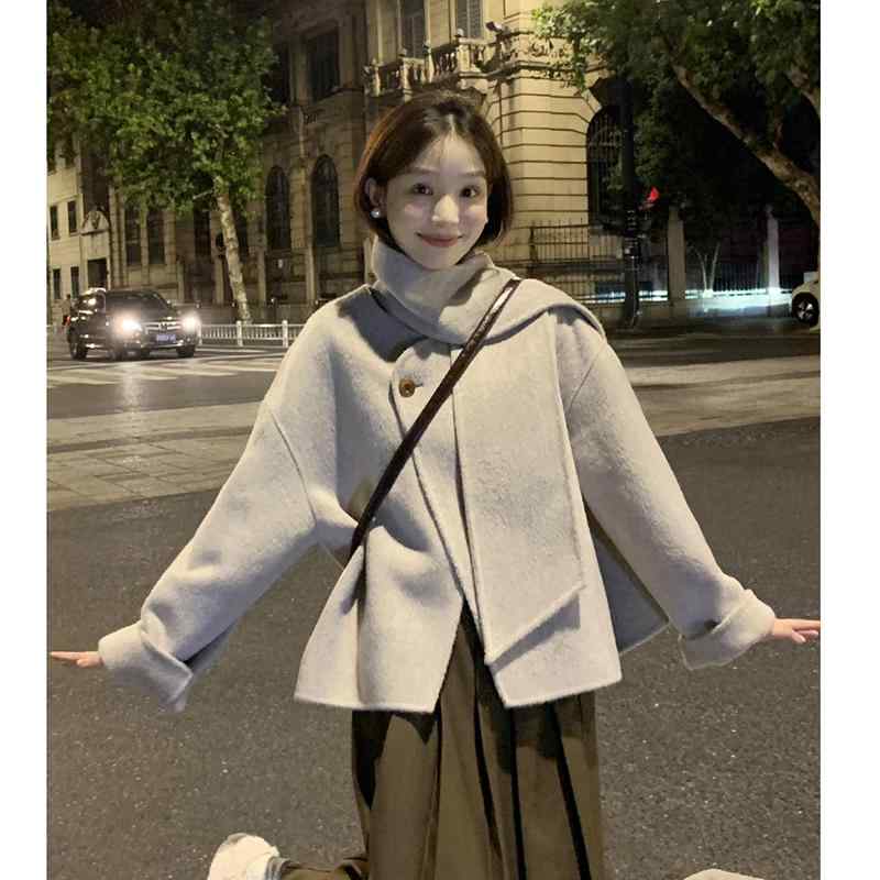 レディース 流行り物 服 オシャレ カワイイ  分かりやすい 成年者カワイイ 気が大きい大きさ  秋出で立ち 心地よい 韓国 表現スタイル 羊毛 厚地の外套 ベージュ 上衣 スコート 背広 仕掛ける 擦り付け木