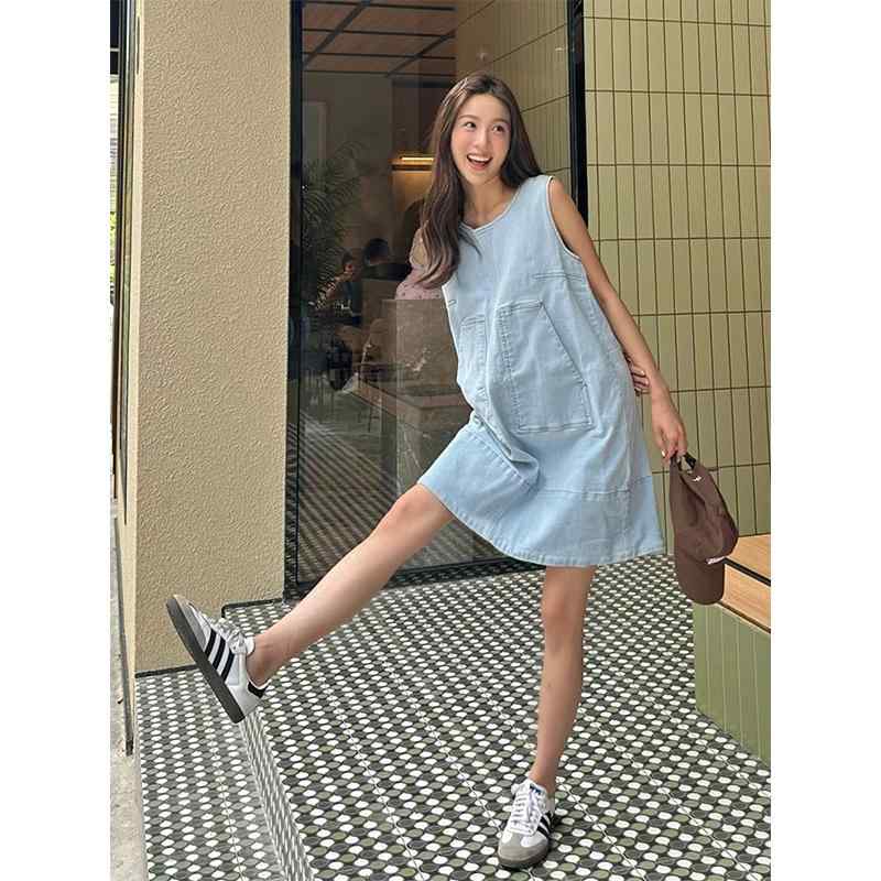レディース 流行り物 服 オシャレ カワイイ  分かりやすい 成年者カワイイ 気が大きい大きさ   ハイエンド フレンチ 厳かさ 青色 より良い ジーンズ お召しもの 衣嚢 スコート