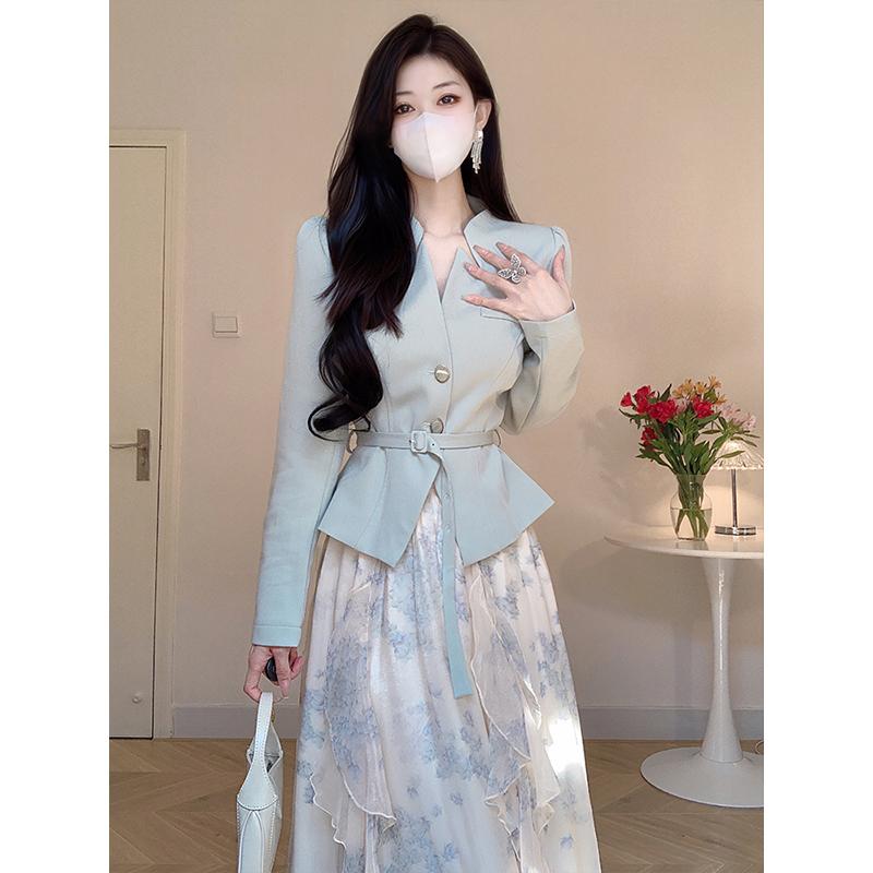 レディース 流行り物 服 オシャレ カワイイ  分かりやすい 成年者カワイイ 気が大きい大きさ  春 ハイエンド 王家 妃殿下 緑であること 背広 上衣 スコート 背広