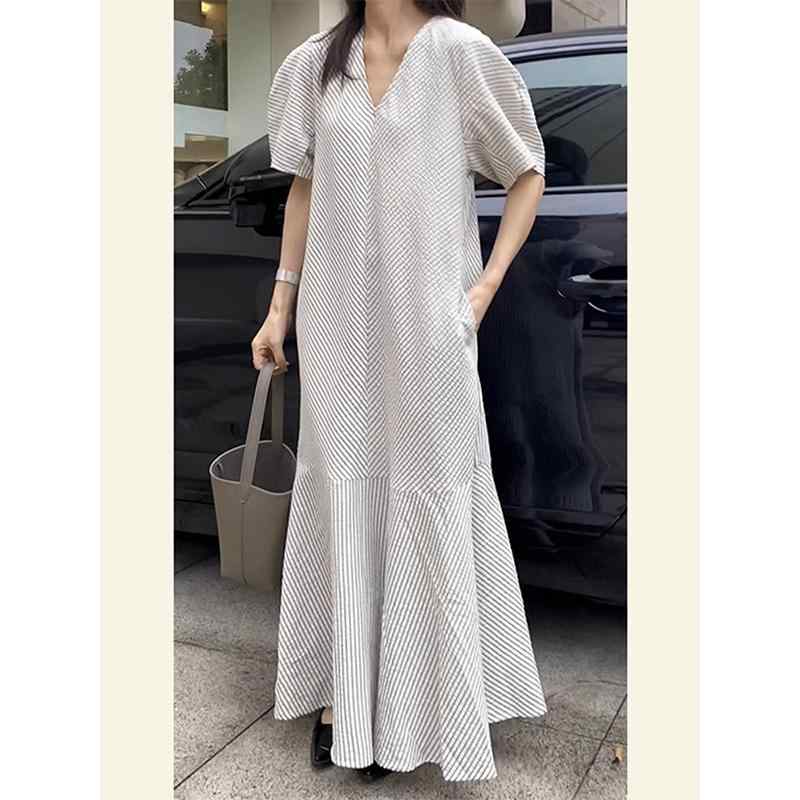 レディース 流行り物 服 オシャレ カワイイ  分かりやすい 成年者カワイイ 気が大きい大きさ   ハイエンド フレンチ ゆったり か細い 押しかぶせる Vのど首 縞模様 プルオーバー 海岸地帯 御休み 御休み お召しもの 秋