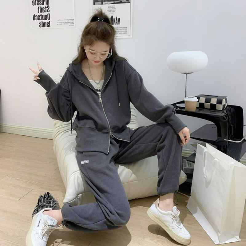 レディース ファッション 服 オシャレ カワイイ シンプル 大人カワイイ 大きいサイズ ハイエンド ベース 服装 カジュアル スポーツ 秋 ダーク グレー スウェット シャツ スウェット パンツ ツーピース スーツ