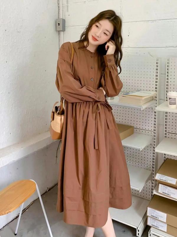 レディース 流行り物 服 オシャレ カワイイ  分かりやすい 成年者カワイイ 気が大きい大きさ  フレンチ心地よい 酉の方角 赤銅色 長袖 お召しもの 秋 ハイエンド 今めかしい スコート
