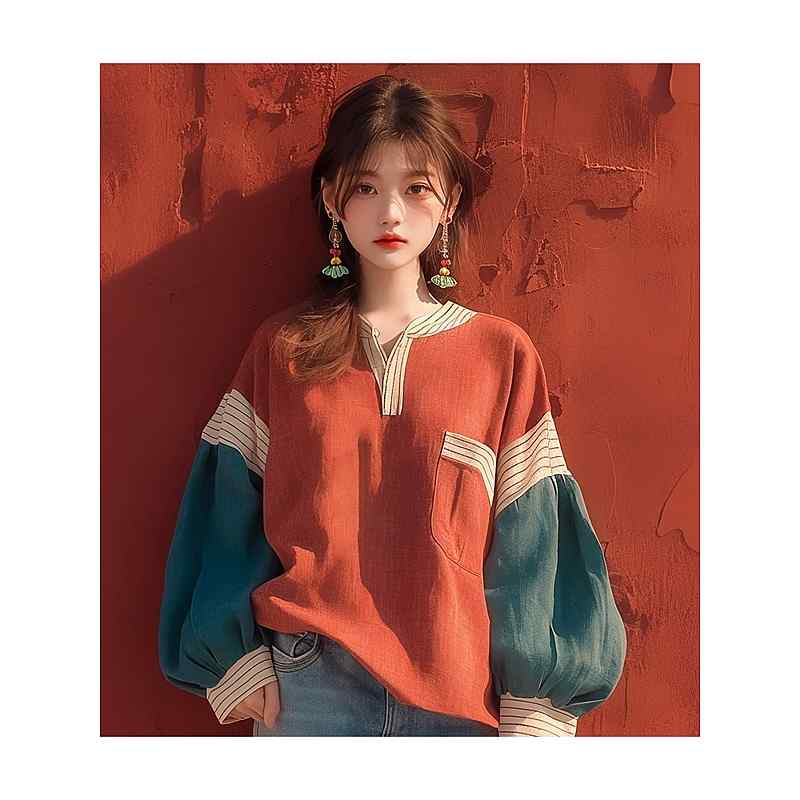 レディース ファッション 服 オシャレ カワイイ シンプル 大人カワイイ 大きいサイズ 秋 トップス オレンジ ランタン スリーブ 長袖 シャツ