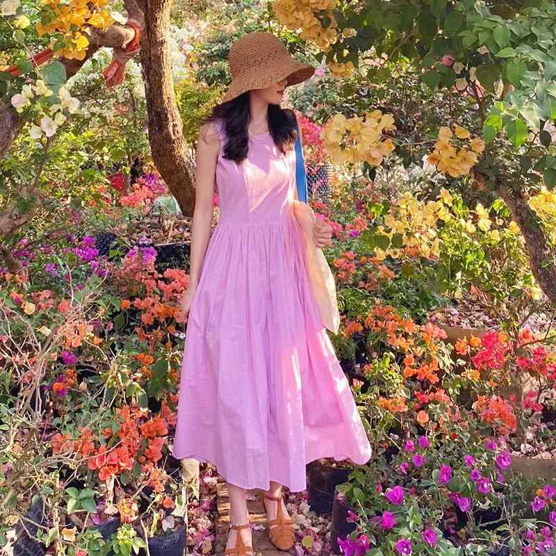 レディース ファッション 服 オシャレ カワイイ シンプル 大人カワイイ 大きいサイズ フレンチ スリム ノースリーブ ピンク ドレス 海辺 バカンス バケーション スカート 秋 ｜リコット
