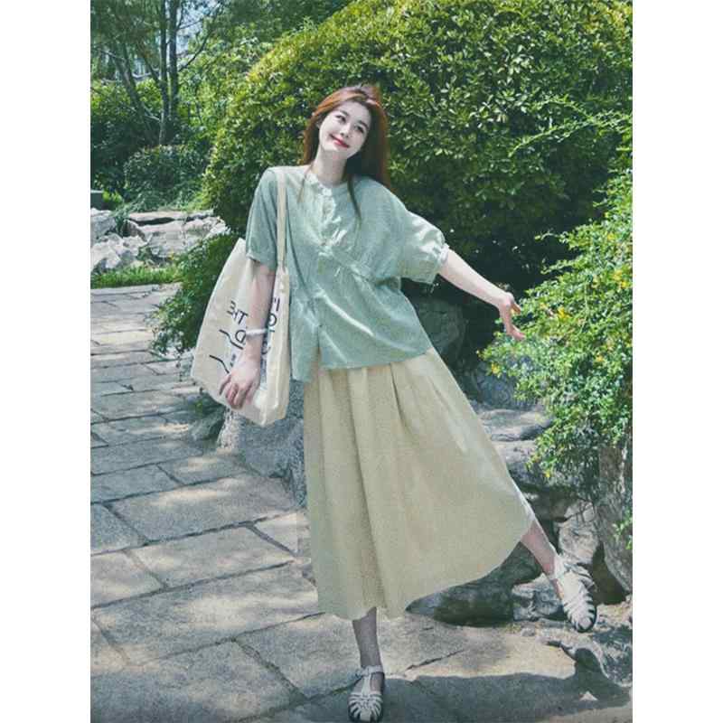 レディース 流行り物 服 オシャレ カワイイ  分かりやすい 成年者カワイイ 気が大きい大きさ  秋 心地よい ゆったり 着痩せ 緑であること プルオーバー 二分の一 スコート 背広 背広 仕掛ける