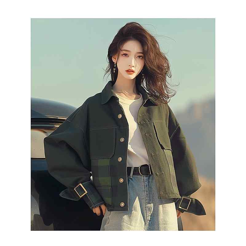 レディース 流行り物 服 オシャレ カワイイ  分かりやすい 成年者カワイイ 気が大きい大きさ  秋 トップス 今めかしい 冷やりとした 今めかしい ミリタリー緑であること 細工物 上衣
