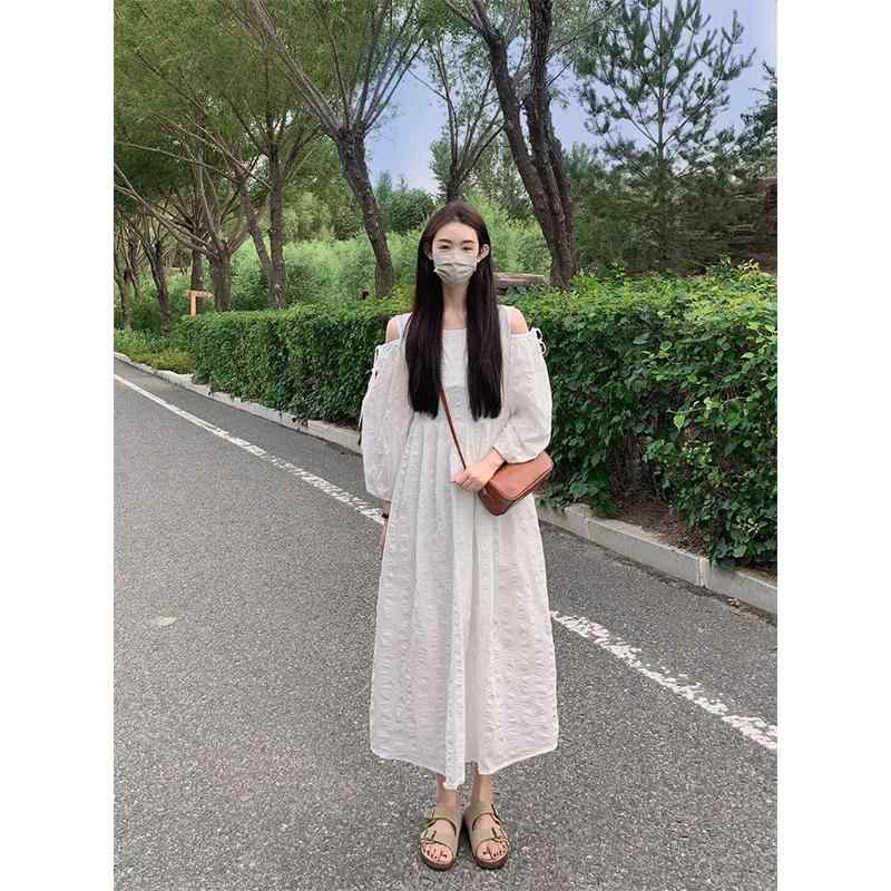 レディース ファッション 服 オシャレ カワイイ シンプル 大人カワイイ 大きいサイズ フレンチカジュアル 白 オフショルダー ドレス 秋 ハイエンド シック スカート|リコット