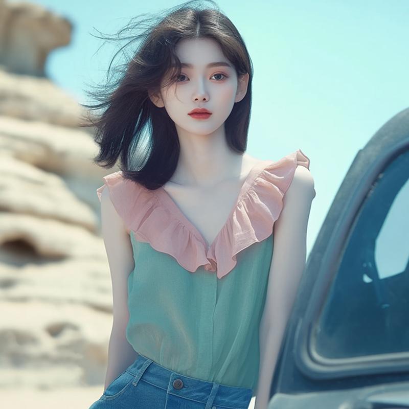 レディース ファッション 服 オシャレ カワイイ シンプル 大人カワイイ 大きいサイズ 秋 トップス フレンチスタイル 着痩せ グリーン Vネック シャツ｜リコット