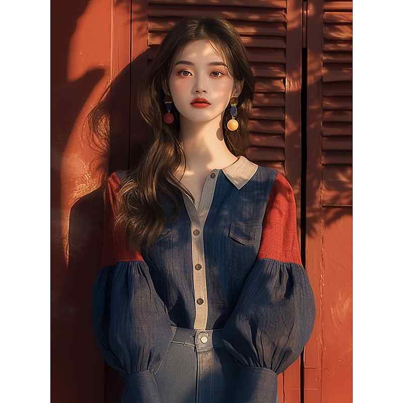 レディース ファッション 服 オシャレ カワイイ シンプル 大人カワイイ 大きいサイズ 秋 シャツ シック ハイエンド 韓国 スタイル 紫色 ランタン スリーブ トップス｜リコット