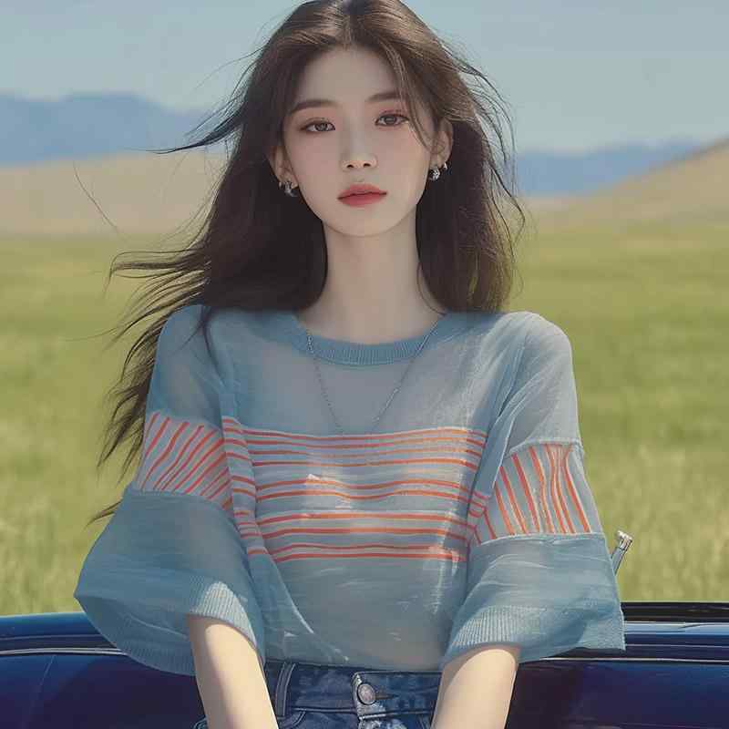 レディース ファッション 服 オシャレ カワイイ シンプル 大人カワイイ 大きいサイズ 秋 トップス ブルー ストライプ 半袖 T シャツ|リコット