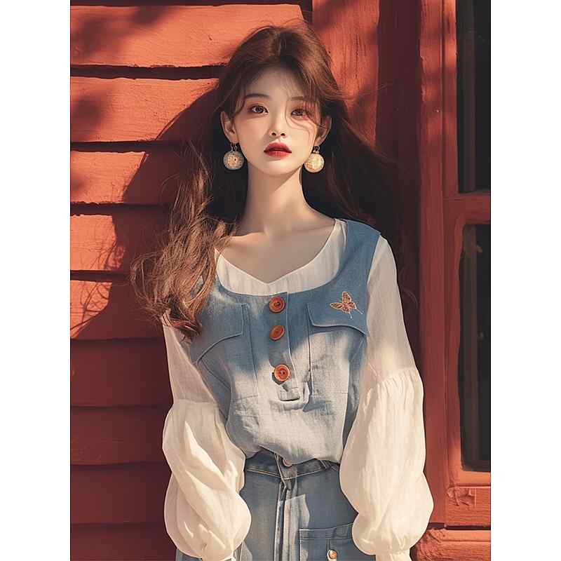 レディース ファッション 服 オシャレ カワイイ シンプル 大人カワイイ 大きいサイズ 秋 フレンチ トップス 韓国 スタイル バカンス バケーション ツーピース 長袖 シャツ