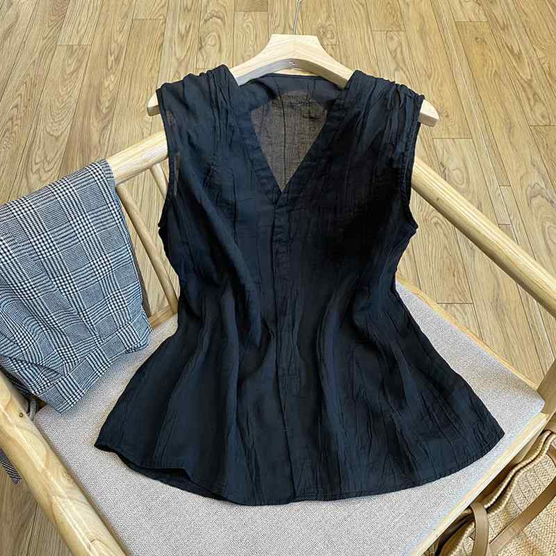 レディース ファッション 服 オシャレ カワイイ シンプル 大人カワイイ 大きいサイズ 無地 通気性 綿 リネン アウター Vネック プリーツ ベスト トップス 5,000円