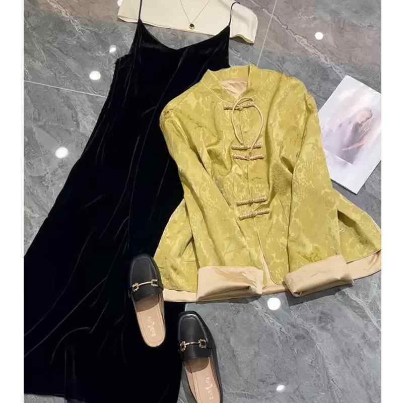 レディース 流行り物 服 オシャレ カワイイ  分かりやすい 成年者カワイイ 馬鹿でかい大きさ   背広 仕掛ける 照明ランプ色つや ジャカード 唐 背広 厚地の外套 か細い スコート