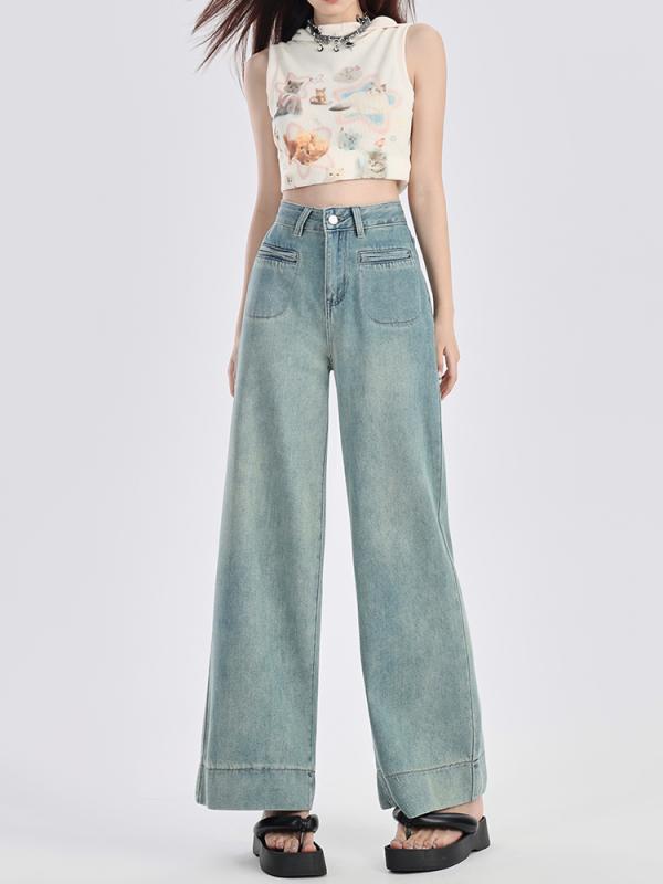 レディース ファッション 服 オシャレ カワイイ シンプル 大人カワイイ 大きいサイズ ワイド レッグ ジーンズ 秋 ハイウエスト スリム 九分丈 ストレート パンツ｜リコット