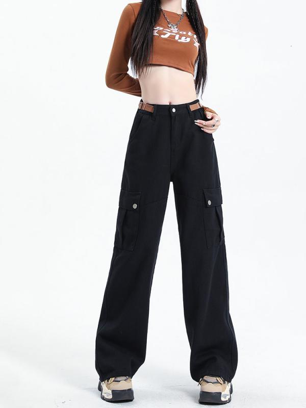 レディース ファッション 服 オシャレ カワイイ シンプル 大人カワイイ 大きいサイズ ワークウェア ジーンズ 秋 ストレート レッグ ハイウエスト ワイド パンツ｜リコット