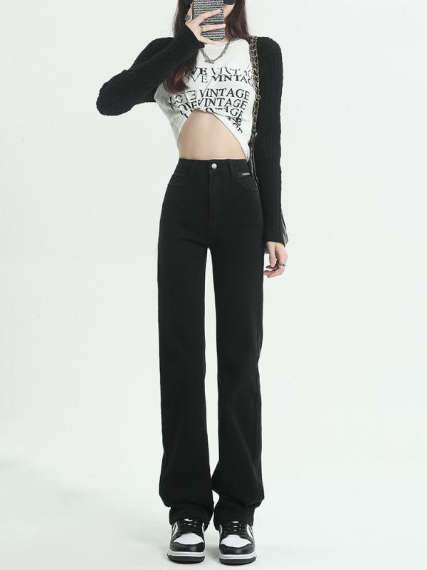 レディース ファッション 服 オシャレ カワイイ シンプル 大人カワイイ 大きいサイズ ストレート ジーンズ ゆったり ハイウエスト スリム ロングパイル パンツ｜リコット
