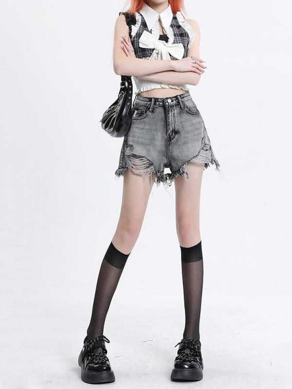 レディース ファッション 服 オシャレ カワイイ シンプル 大人カワイイ 大きいサイズ ハイウエスト リップド デニム パンツ 秋 ロー エッジ タッセル スリム ワイド レッグ Aライン