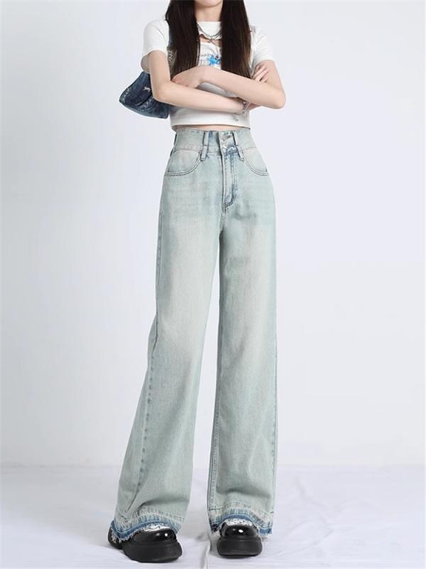 レディース 流行り物 服 オシャレ カワイイ  分かりやすい 成年者カワイイ 馬鹿でかい大きさ   ご機嫌酉の方角 広々とした レッグ 引っ切り無い デニム ロング ズボン下か細い