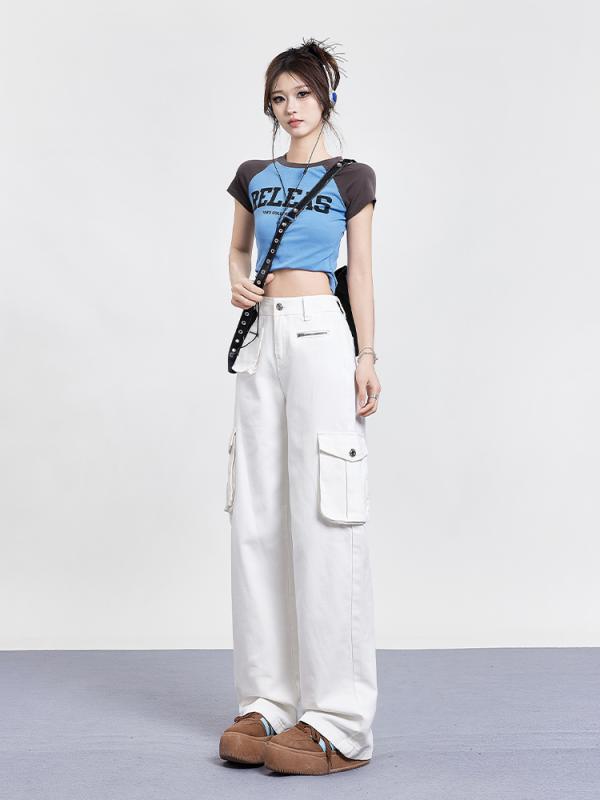 レディース 流行り物 服 オシャレ カワイイ  分かりやすい 成年者カワイイ 馬鹿でかい大きさ   細工物御召しもの デニム 広々とした レッグ ズボン下