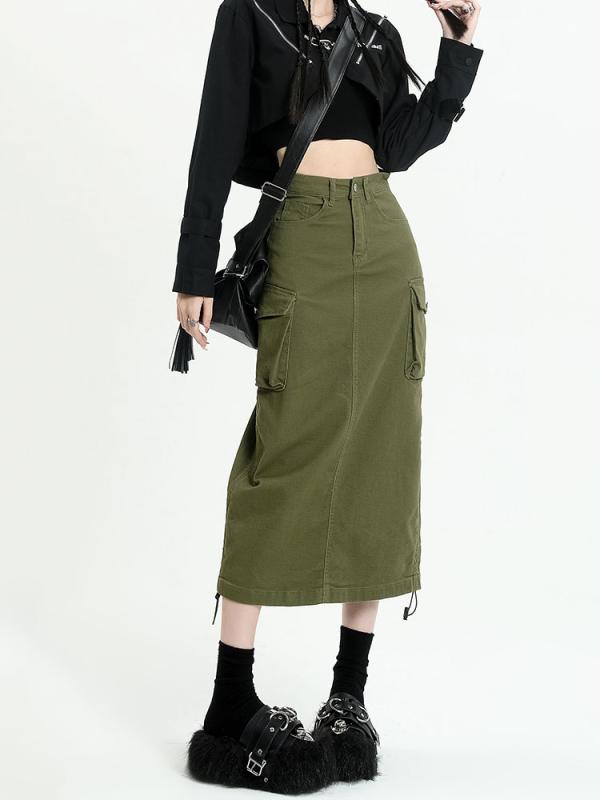 レディース ファッション 服 オシャレ カワイイ シンプル 大人カワイイ 大きいサイズ ワークウェア デニム スカート 春秋 ハイウエスト Aライン スカート｜リコット 15,857円